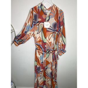 Alexis Mixed Floral Long Sleeve Robe Dress, Multicolor, US Size 4X